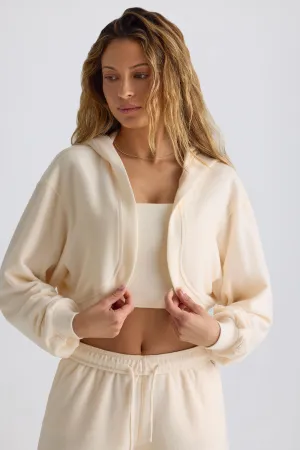 Brushed Jersey Hooded Cropped Shrug in Ecru