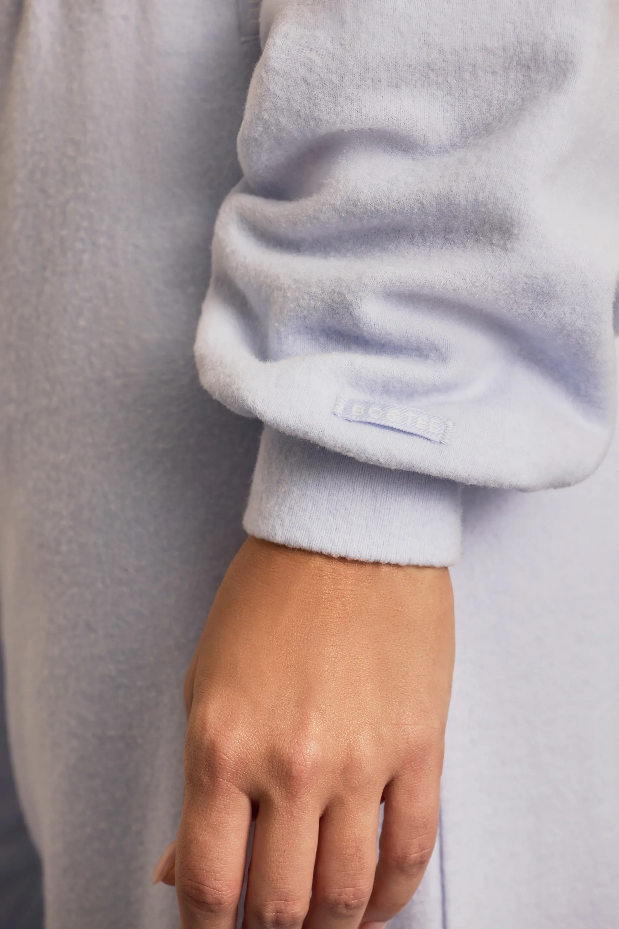 Brushed Jersey Hooded Cropped Shrug in Soft Blue