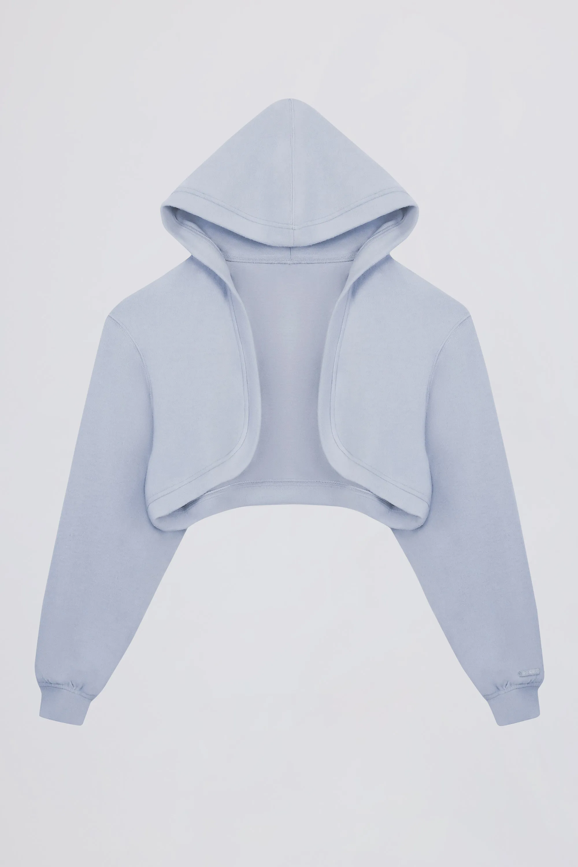Brushed Jersey Hooded Cropped Shrug in Soft Blue