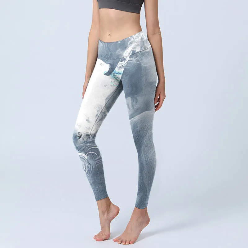 Buddha Stones Light Slate Gray White Cat Exercise Leggings Women's Yoga Pants