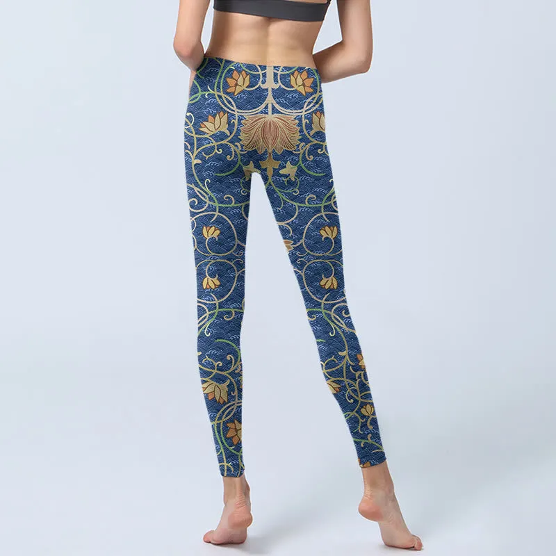 Buddha Stones Lotus Flowers Print Gym Leggings Women's Yoga Pants