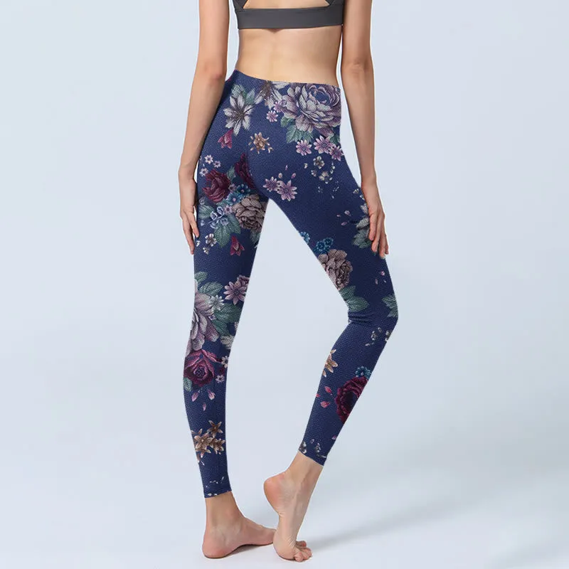 Buddha Stones Red Rose Peony Chrysanthemum Print Gym Leggings Women's Yoga Pants