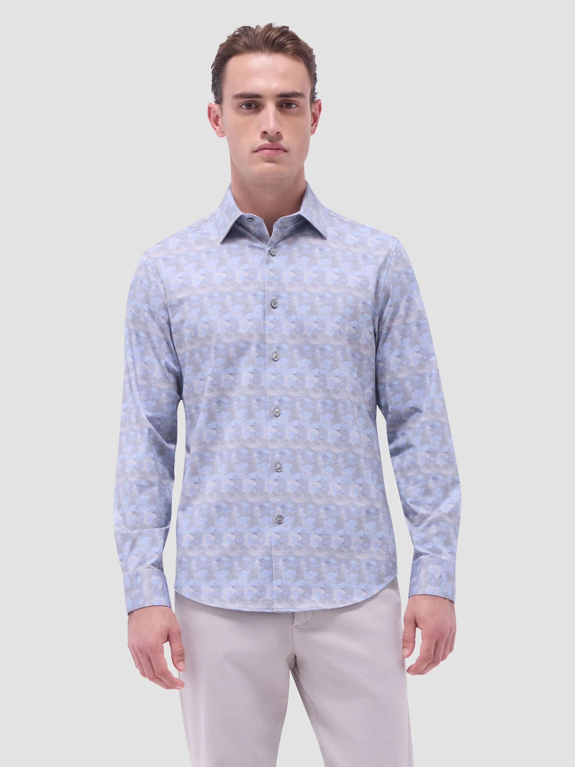 Bugatchi Jimmy Double Sided OoohCotton Long-Sleeve Shirt - Almond