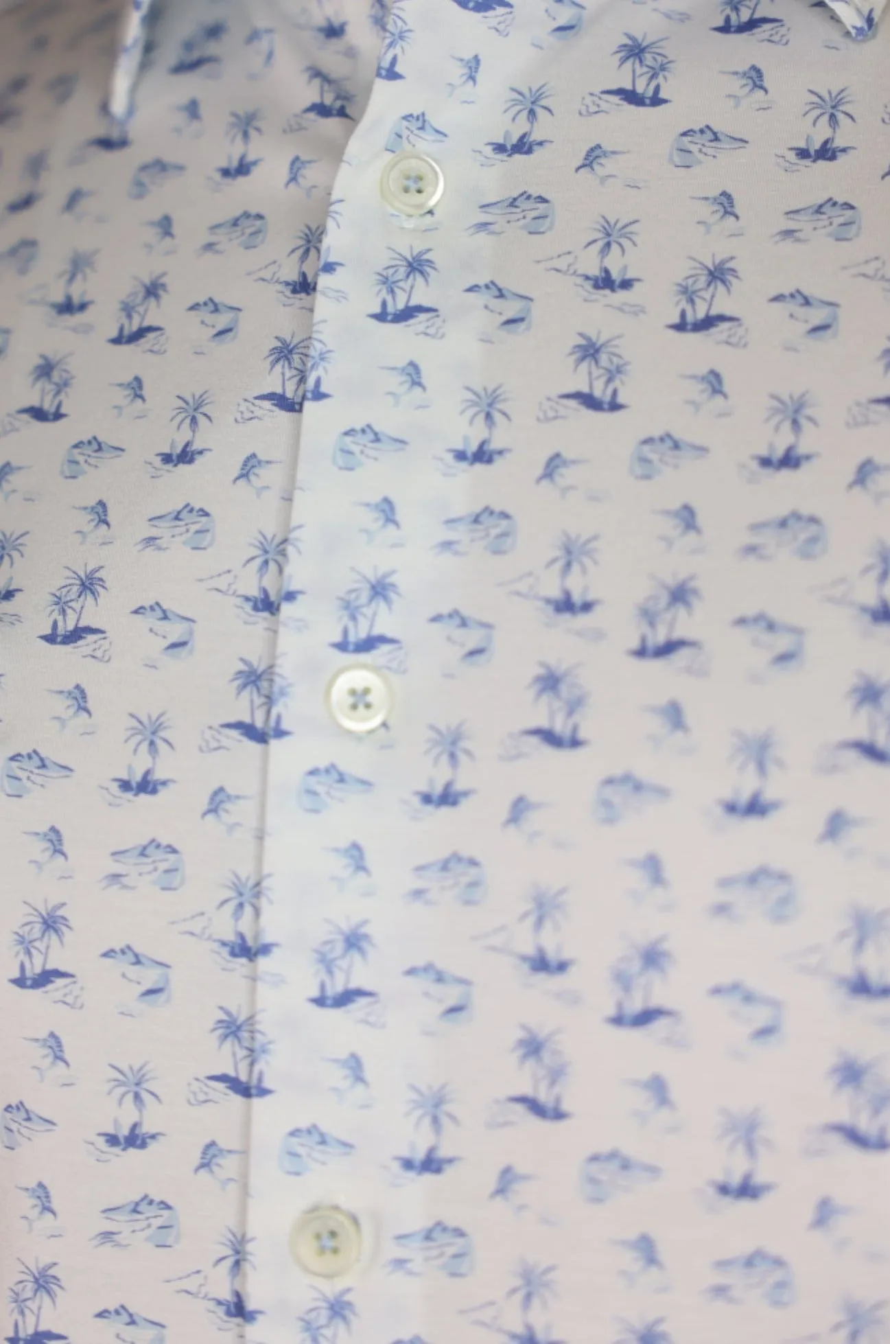 Bugatchi OoohCotton Stretch Island Print Short Sleeve Shirt