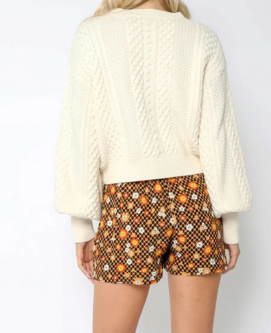 Cableknit Crew Neck Sweater