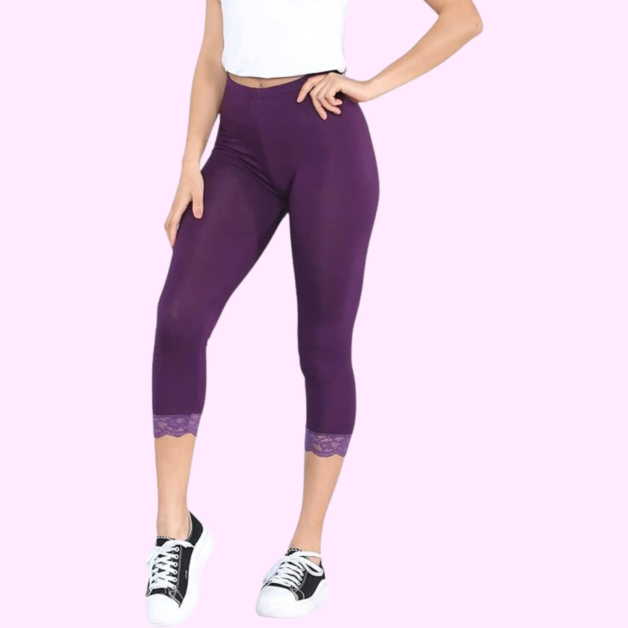 Capri 3/4 Lace Trim Leggings