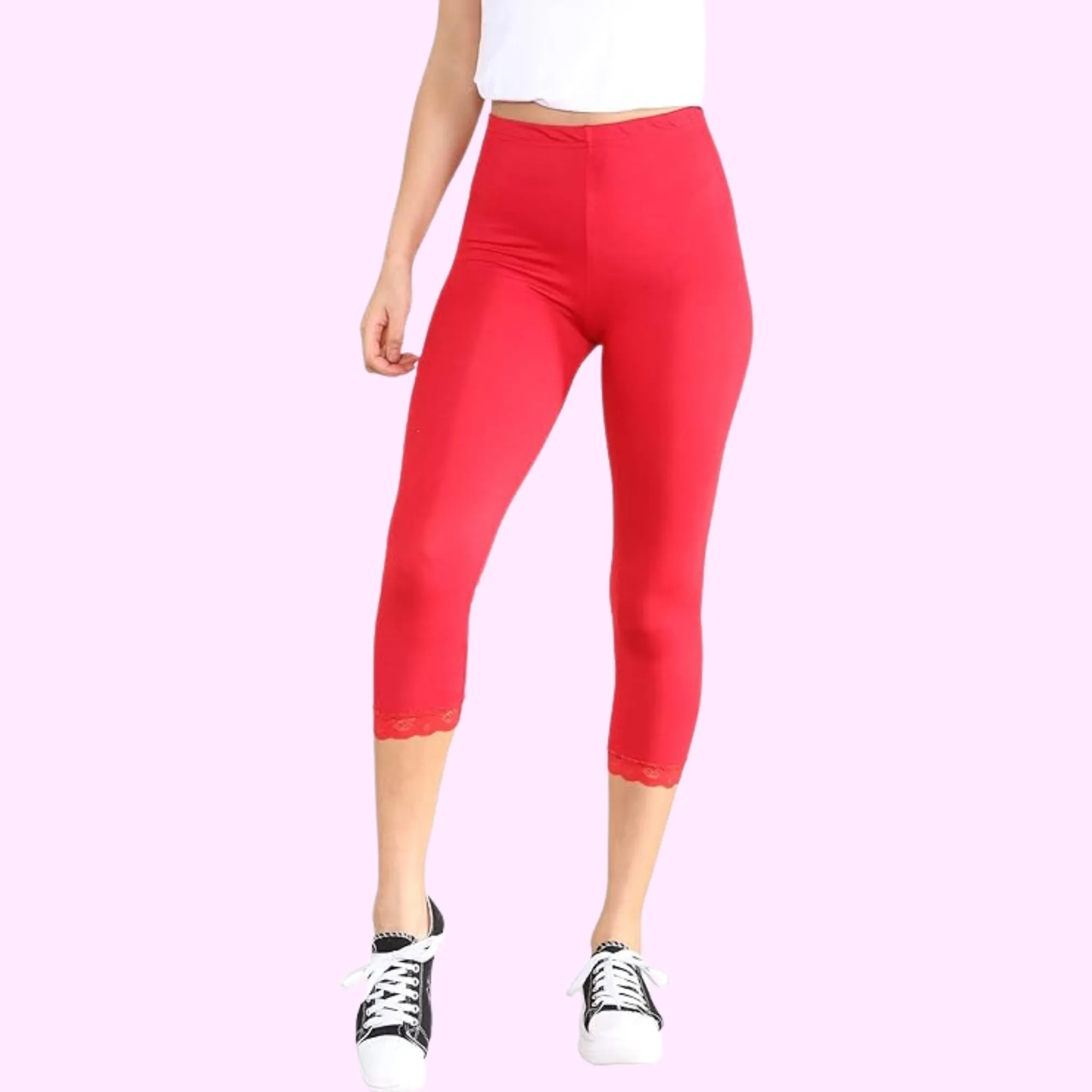 Capri 3/4 Lace Trim Leggings