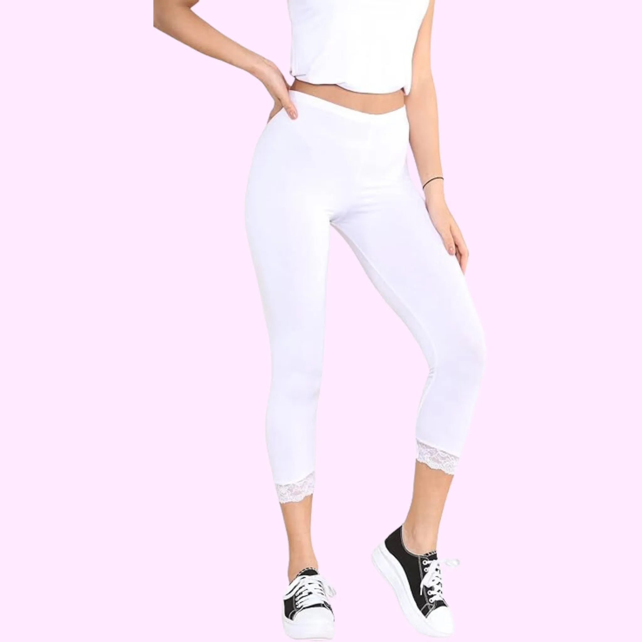 Capri 3/4 Lace Trim Leggings