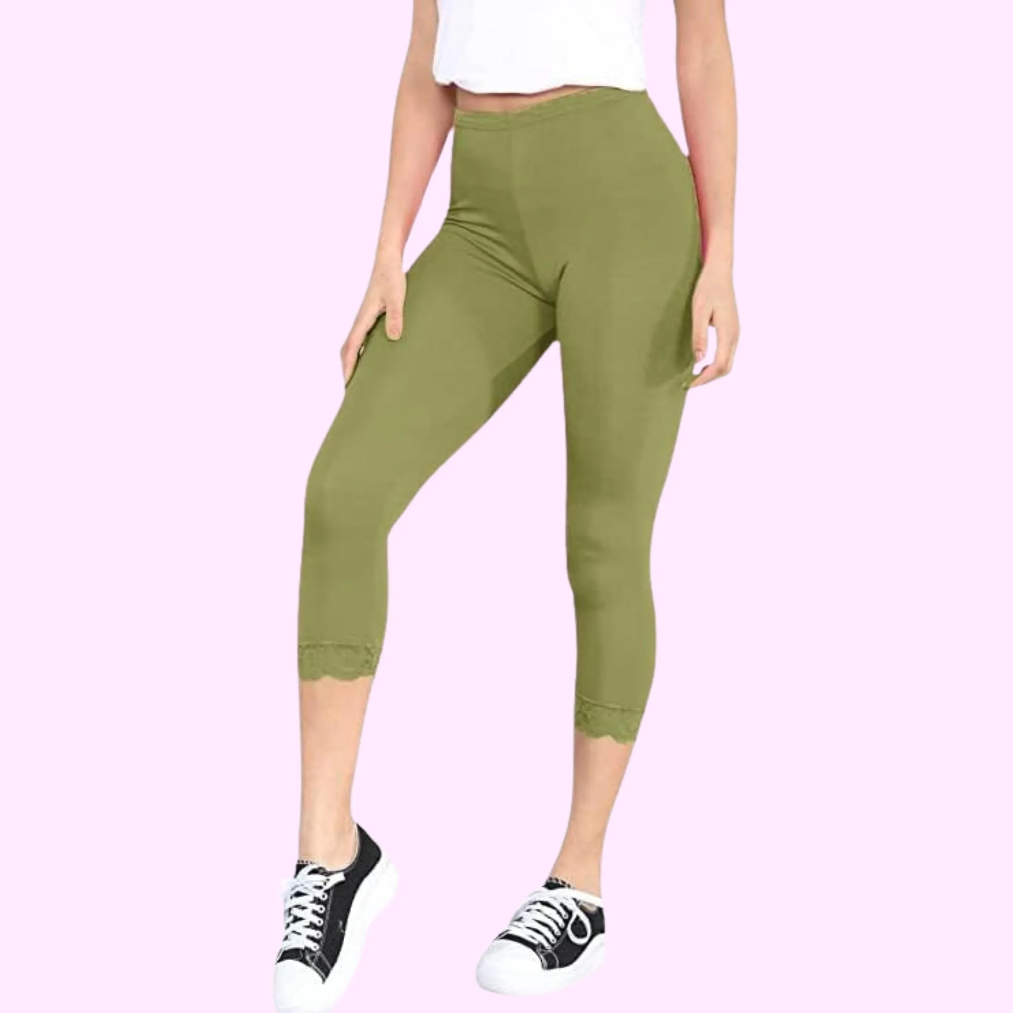 Capri 3/4 Lace Trim Leggings