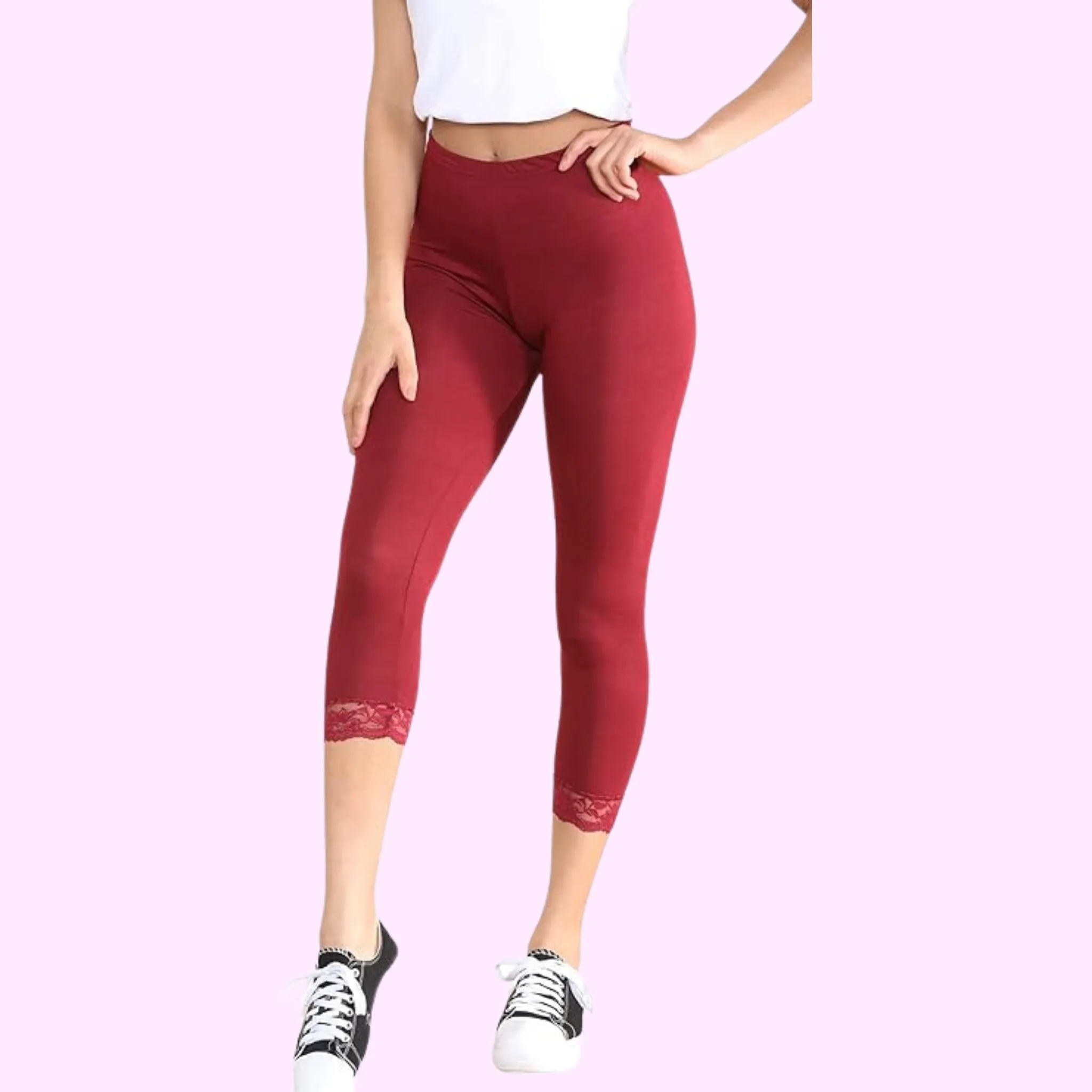 Capri 3/4 Lace Trim Leggings