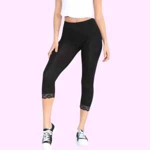 Capri 3/4 Lace Trim Leggings