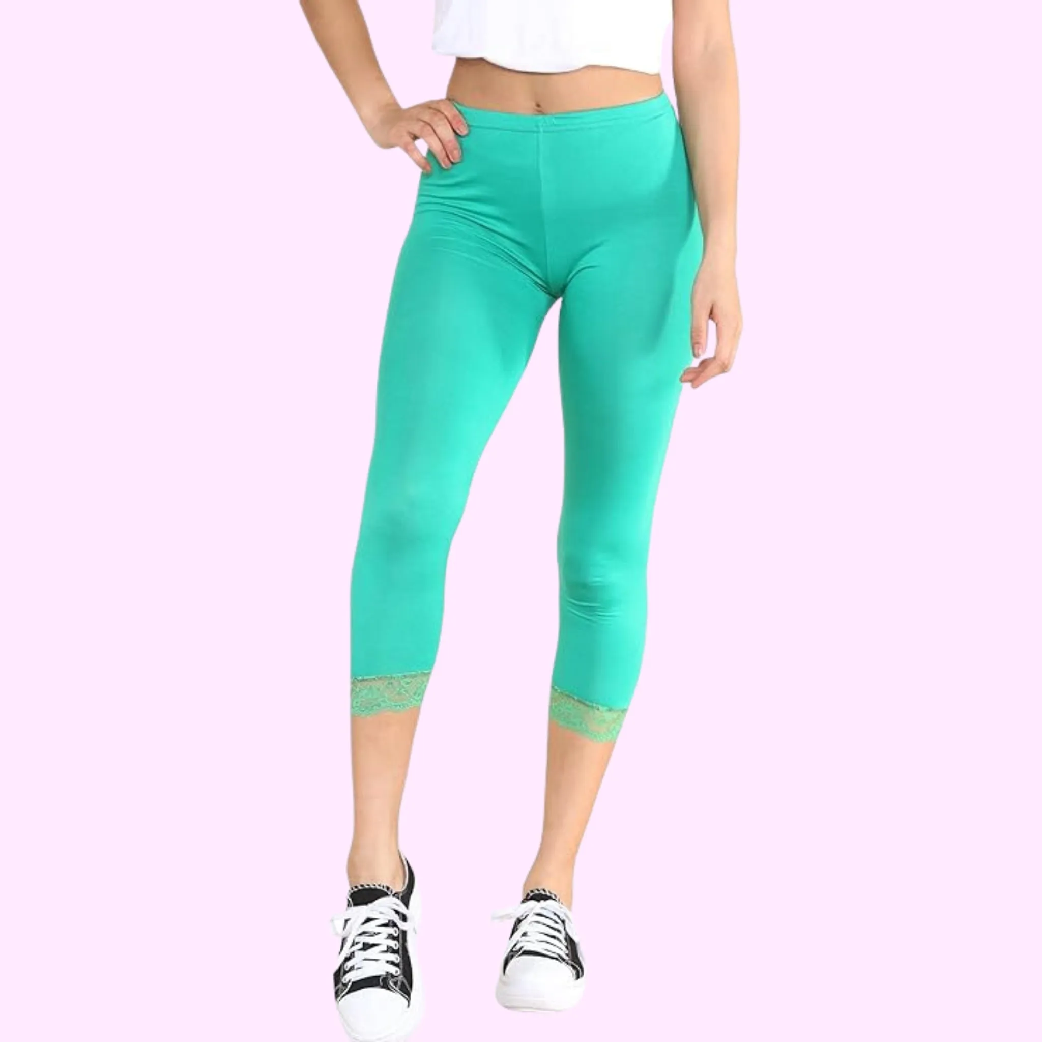 Capri 3/4 Lace Trim Leggings