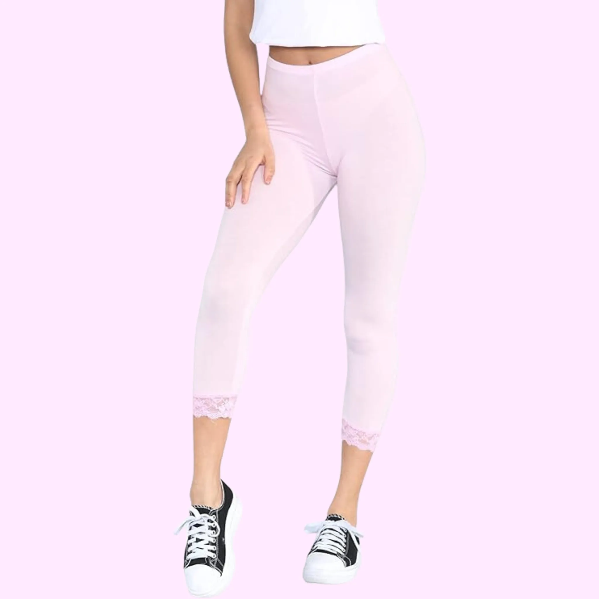Capri 3/4 Lace Trim Leggings