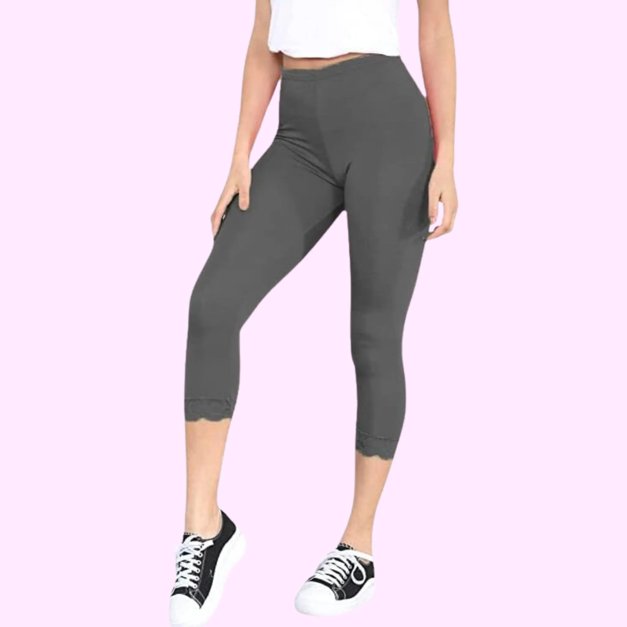 Capri 3/4 Lace Trim Leggings