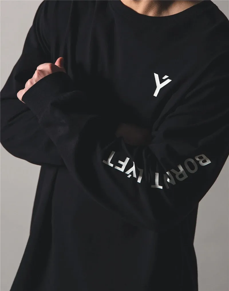 Casual Long sleeve Cotton T-shirt Men Gym Fitness Workout Skinny t shirt Male Print Tee Tops Running Sport Clothing