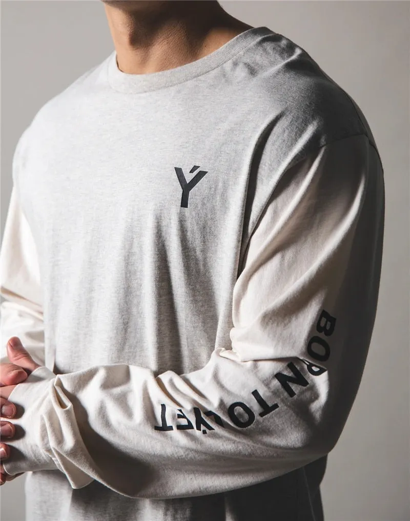 Casual Long sleeve Cotton T-shirt Men Gym Fitness Workout Skinny t shirt Male Print Tee Tops Running Sport Clothing