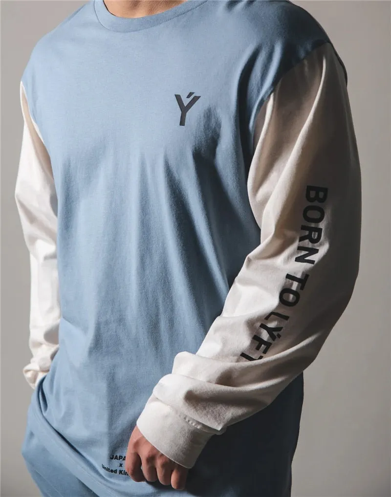 Casual Long sleeve Cotton T-shirt Men Gym Fitness Workout Skinny t shirt Male Print Tee Tops Running Sport Clothing