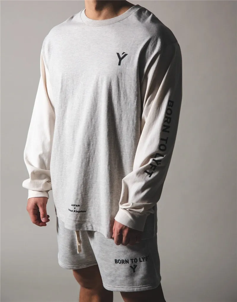 Casual Long sleeve Cotton T-shirt Men Gym Fitness Workout Skinny t shirt Male Print Tee Tops Running Sport Clothing