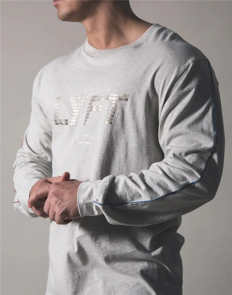 Casual Long sleeve Cotton T-shirt Men Gym Fitness Workout Skinny t shirt Male Print Tee Tops Running Sport Clothing