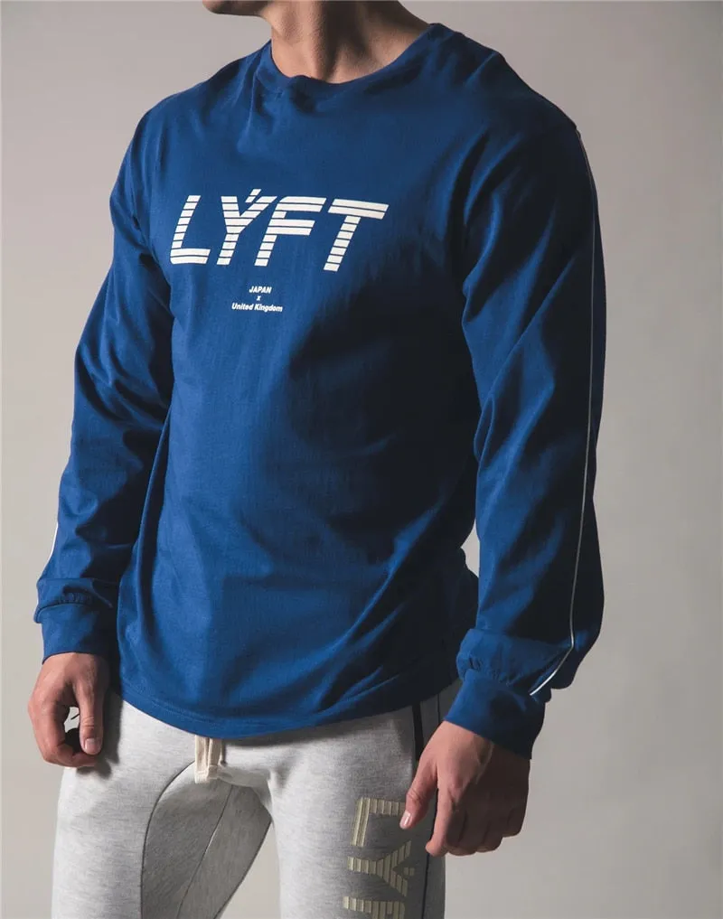 Casual Long sleeve Cotton T-shirt Men Gym Fitness Workout Skinny t shirt Male Print Tee Tops Running Sport Clothing