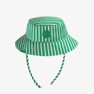 Chapeau de soleil vert à rayures réversible avec motifs, bébé || Green striped sun hat, reversible with all over print, baby