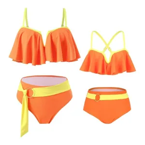 Chic Two-Piece Swimsuit Set  Ruffle Detail Top and High-Waisted Bottoms in Four Vibrant Colors
