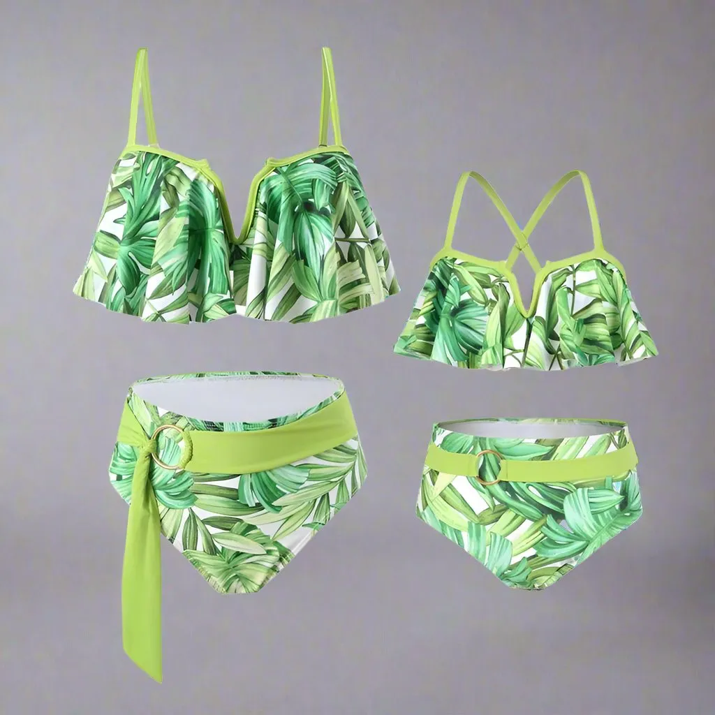 Chic Two-Piece Swimsuit Set  Ruffle Detail Top and High-Waisted Bottoms in Four Vibrant Colors