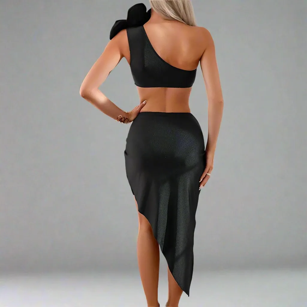 Chic Two-Piece Swimsuit with Skirt  Family Matching Swimwear for Mother and Daughter  Available in Blue, Green, Black