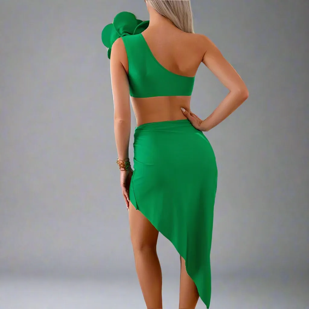 Chic Two-Piece Swimsuit with Skirt  Family Matching Swimwear for Mother and Daughter  Available in Blue, Green, Black