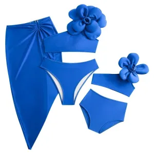 Chic Two-Piece Swimsuit with Skirt  Family Matching Swimwear for Mother and Daughter  Available in Blue, Green, Black
