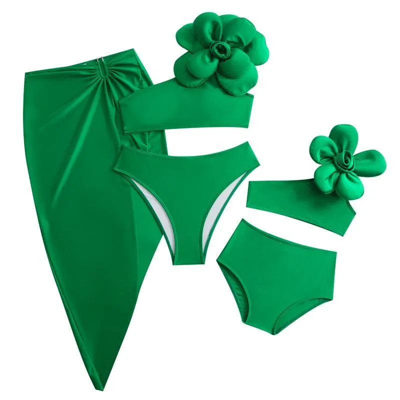 Chic Two-Piece Swimsuit with Skirt  Family Matching Swimwear for Mother and Daughter  Available in Blue, Green, Black