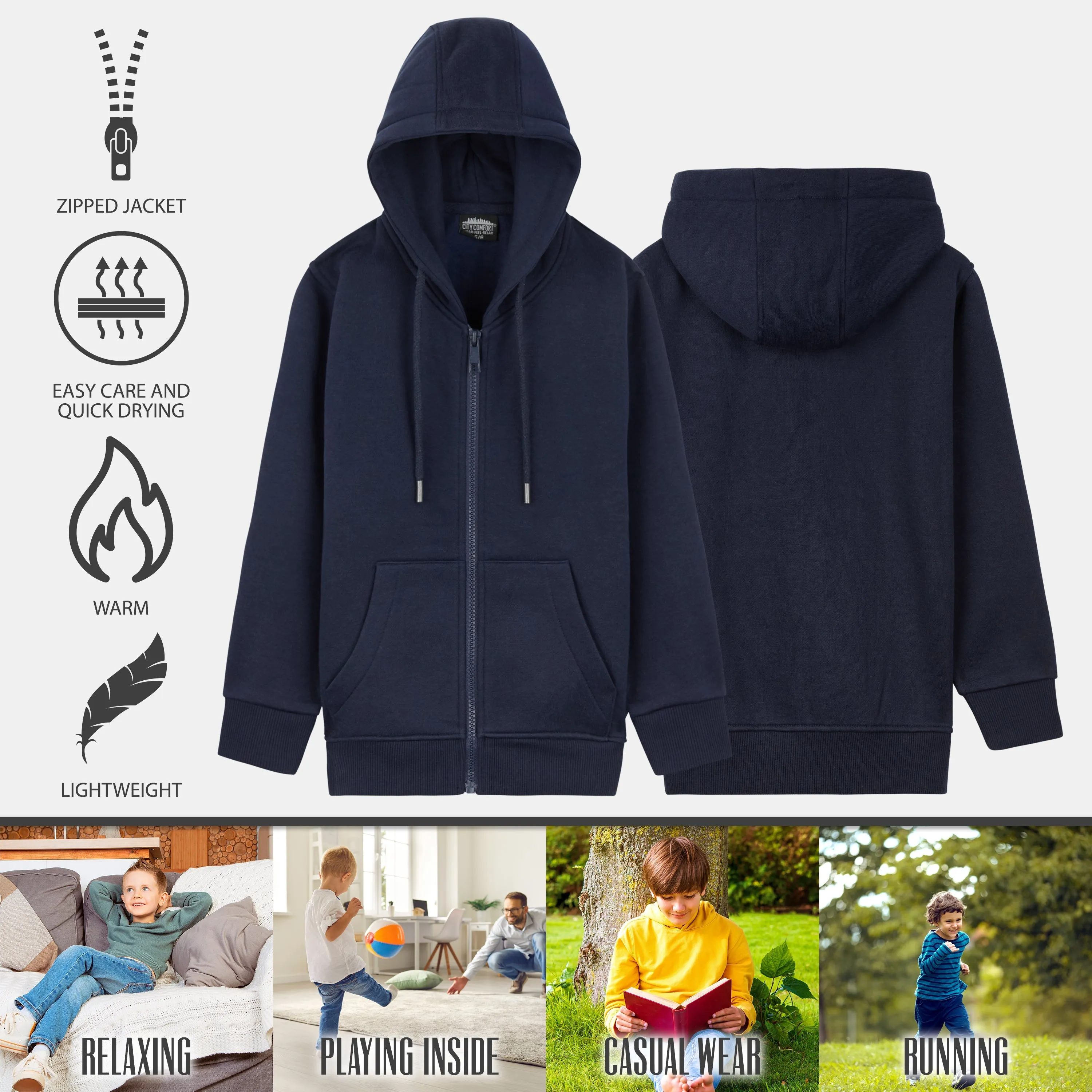 CityComfort Boys Tracksuit Zip Up Hoodie and Joggers for Kids