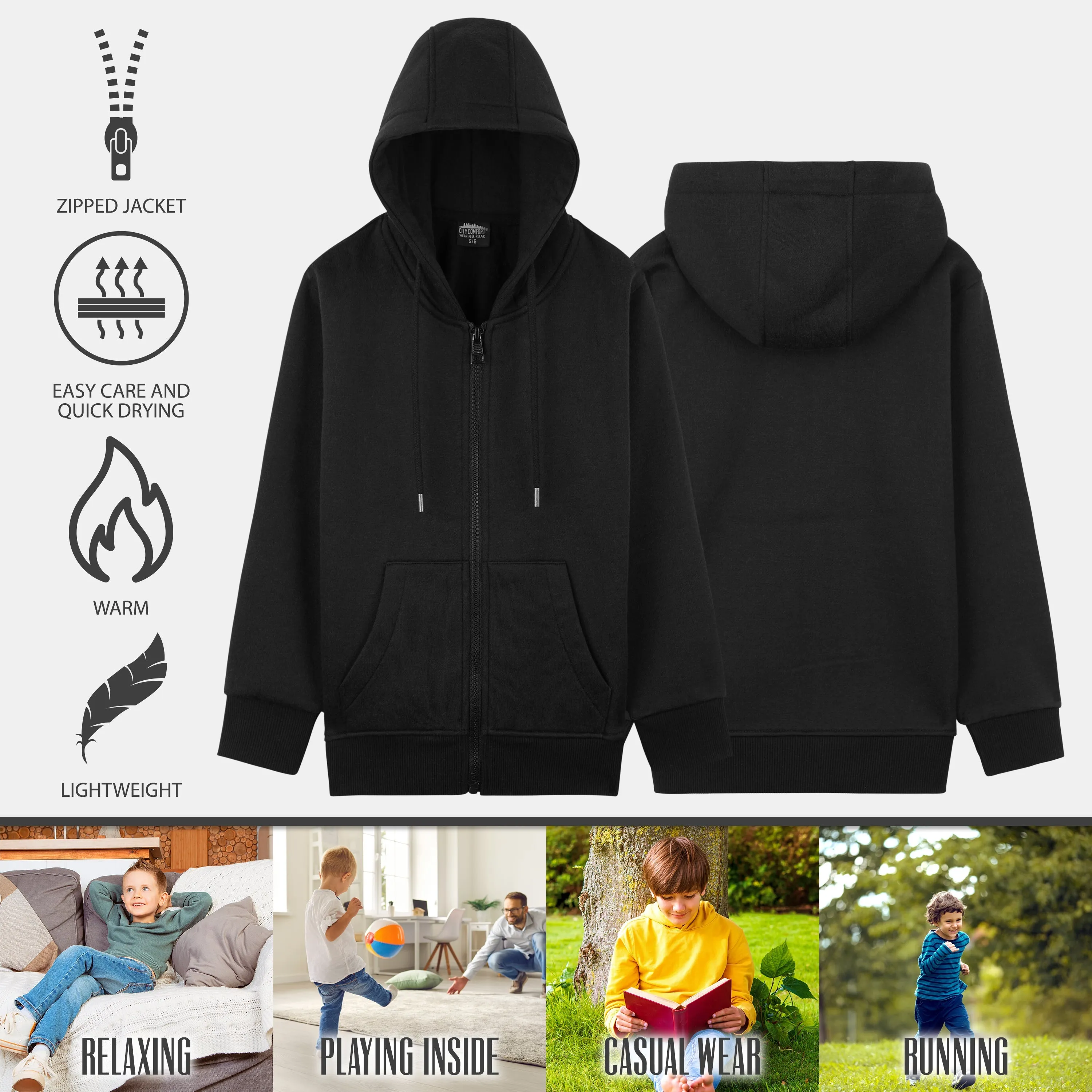 CityComfort Boys Tracksuit Zip Up Hoodie and Joggers for Kids