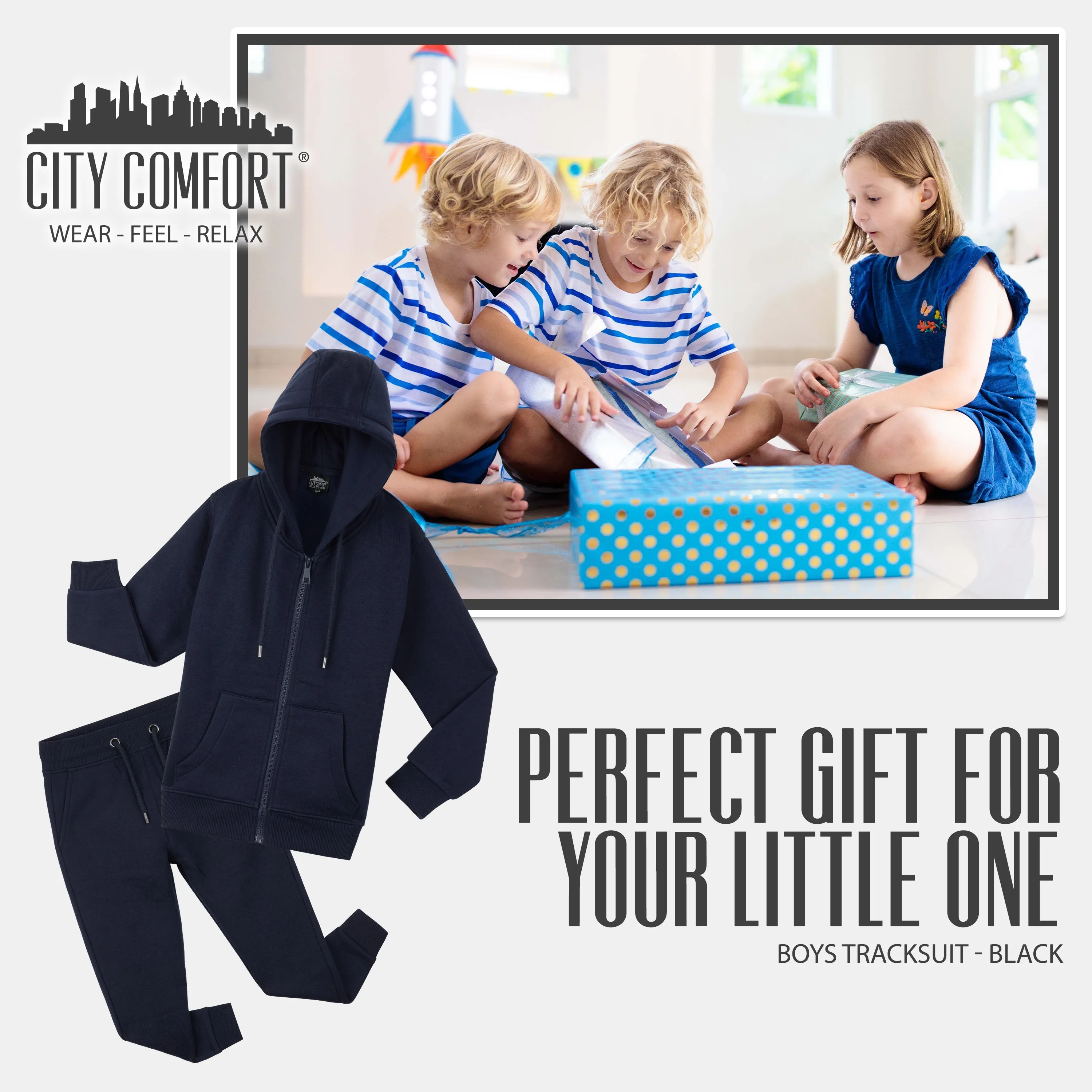 CityComfort Boys Tracksuit Zip Up Hoodie and Joggers for Kids