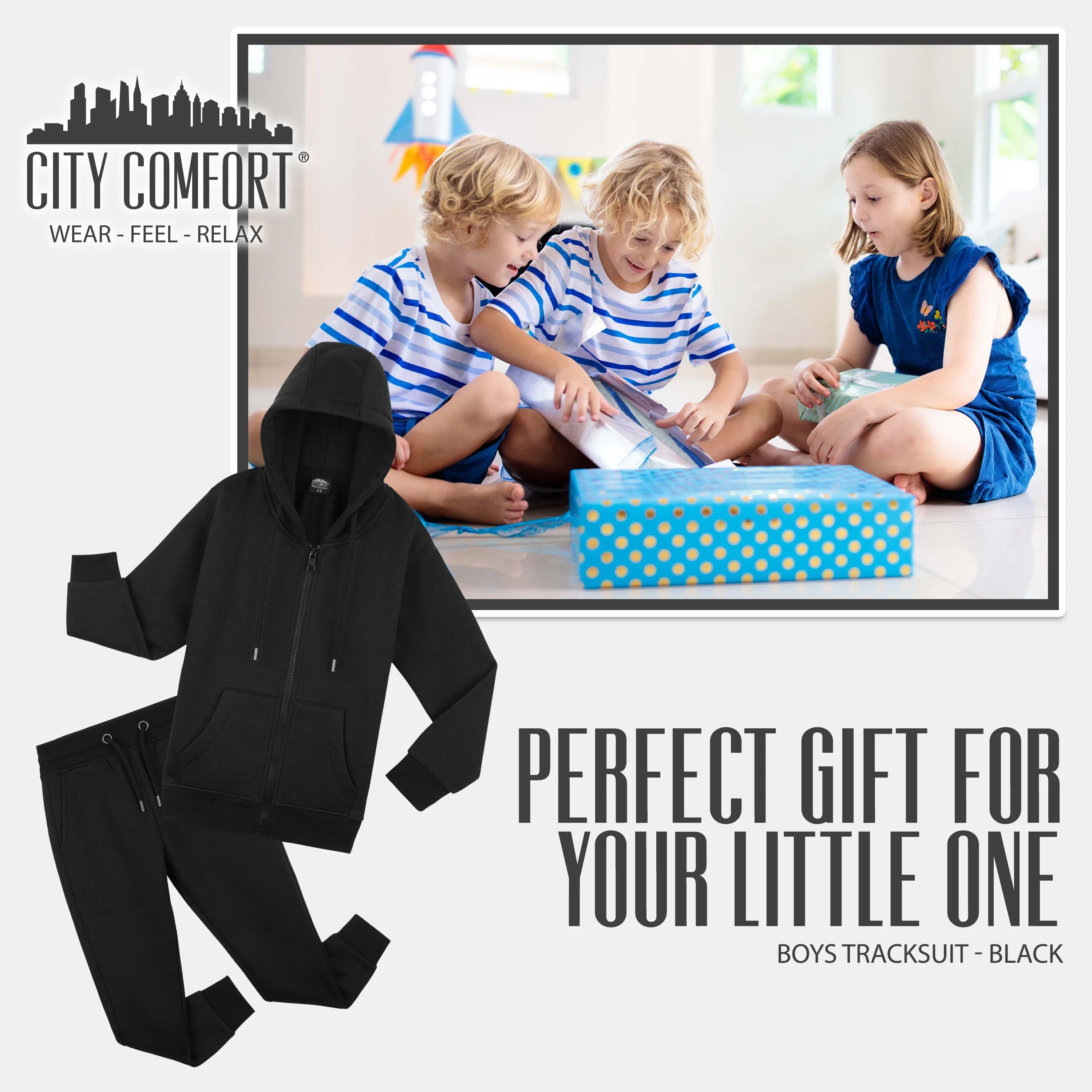 CityComfort Boys Tracksuit Zip Up Hoodie and Joggers for Kids
