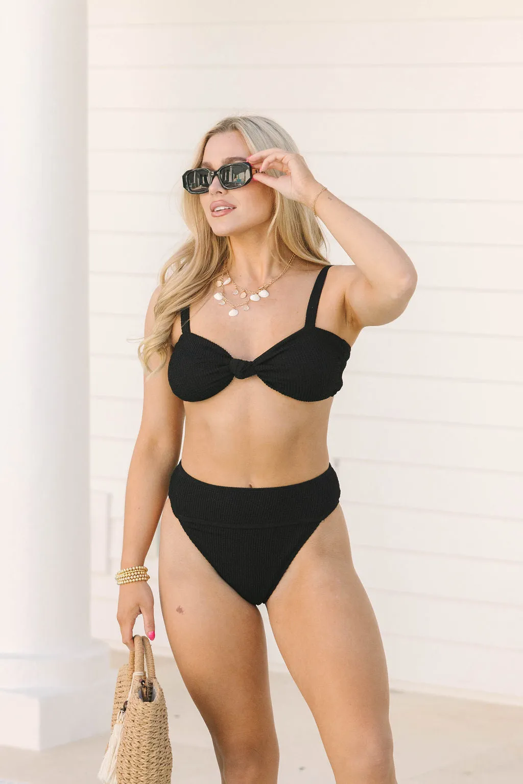 Coastal Kiss Black High Waisted Bikini Bottoms SALE