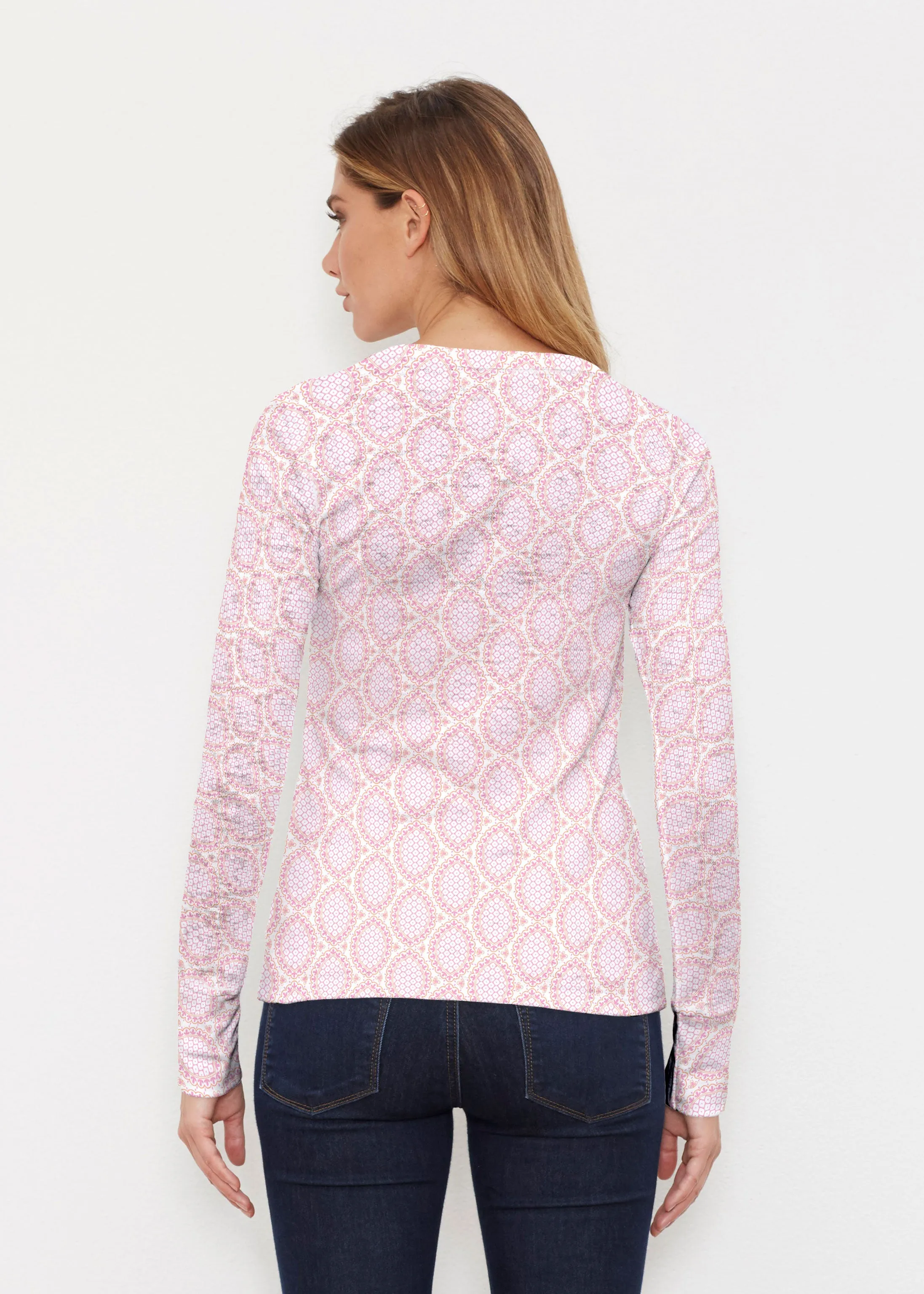 Coastal Lace Pink (7757) ~ Thermal Long Sleeve Crew Shirt