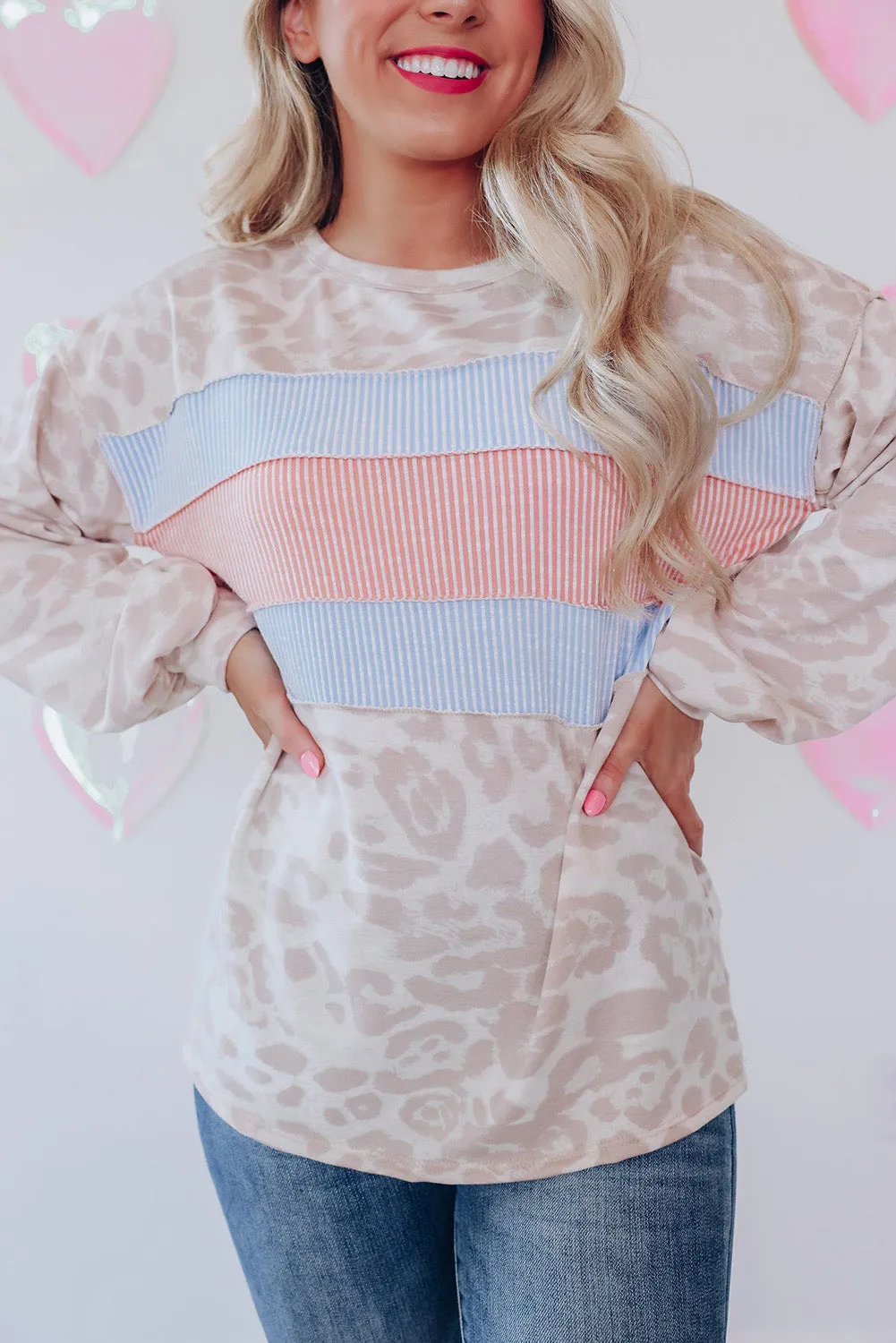 Colorblock Leopard Long Sleeve Top