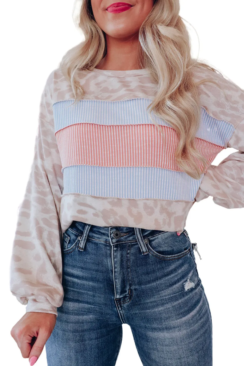 Colorblock Leopard Long Sleeve Top