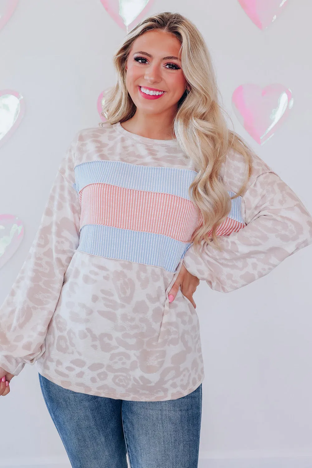 Colorblock Leopard Long Sleeve Top