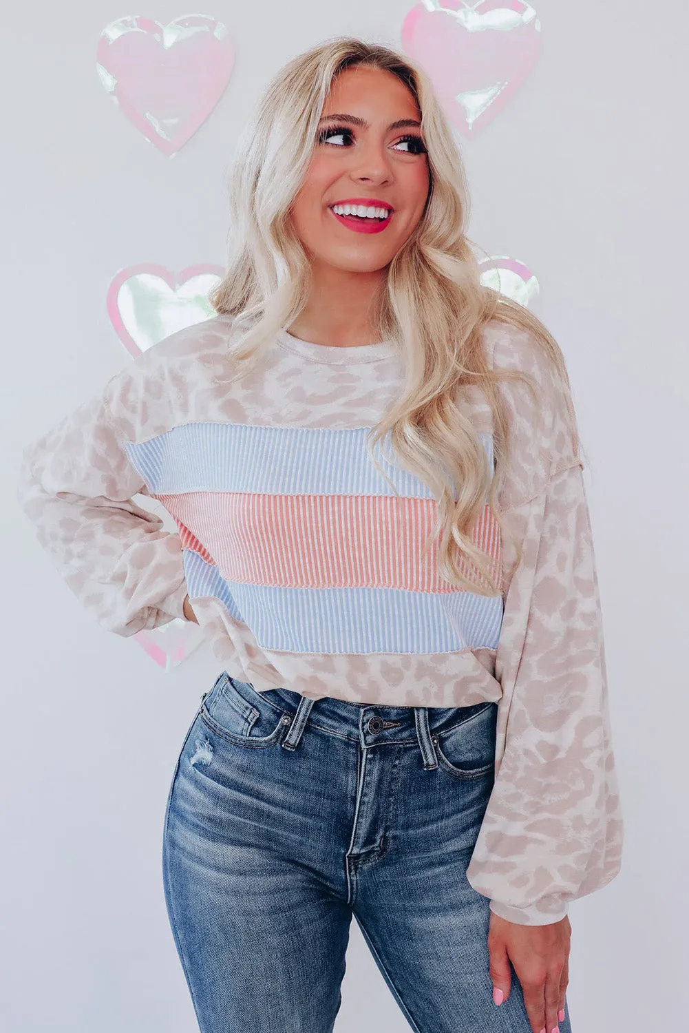 Colorblock Leopard Long Sleeve Top