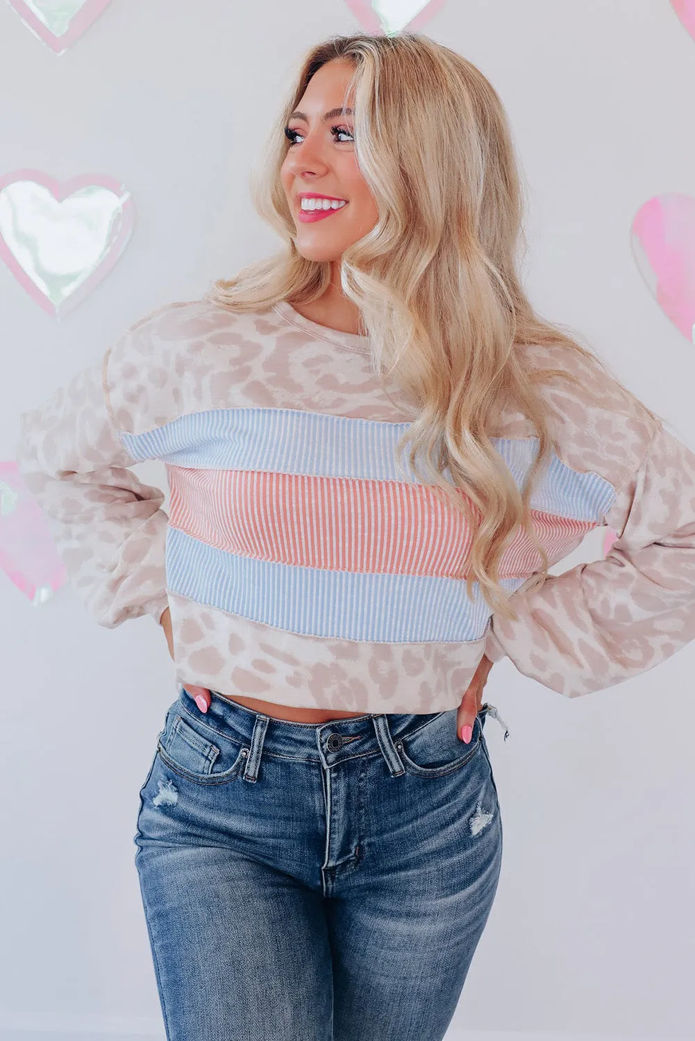 Colorblock Leopard Long Sleeve Top