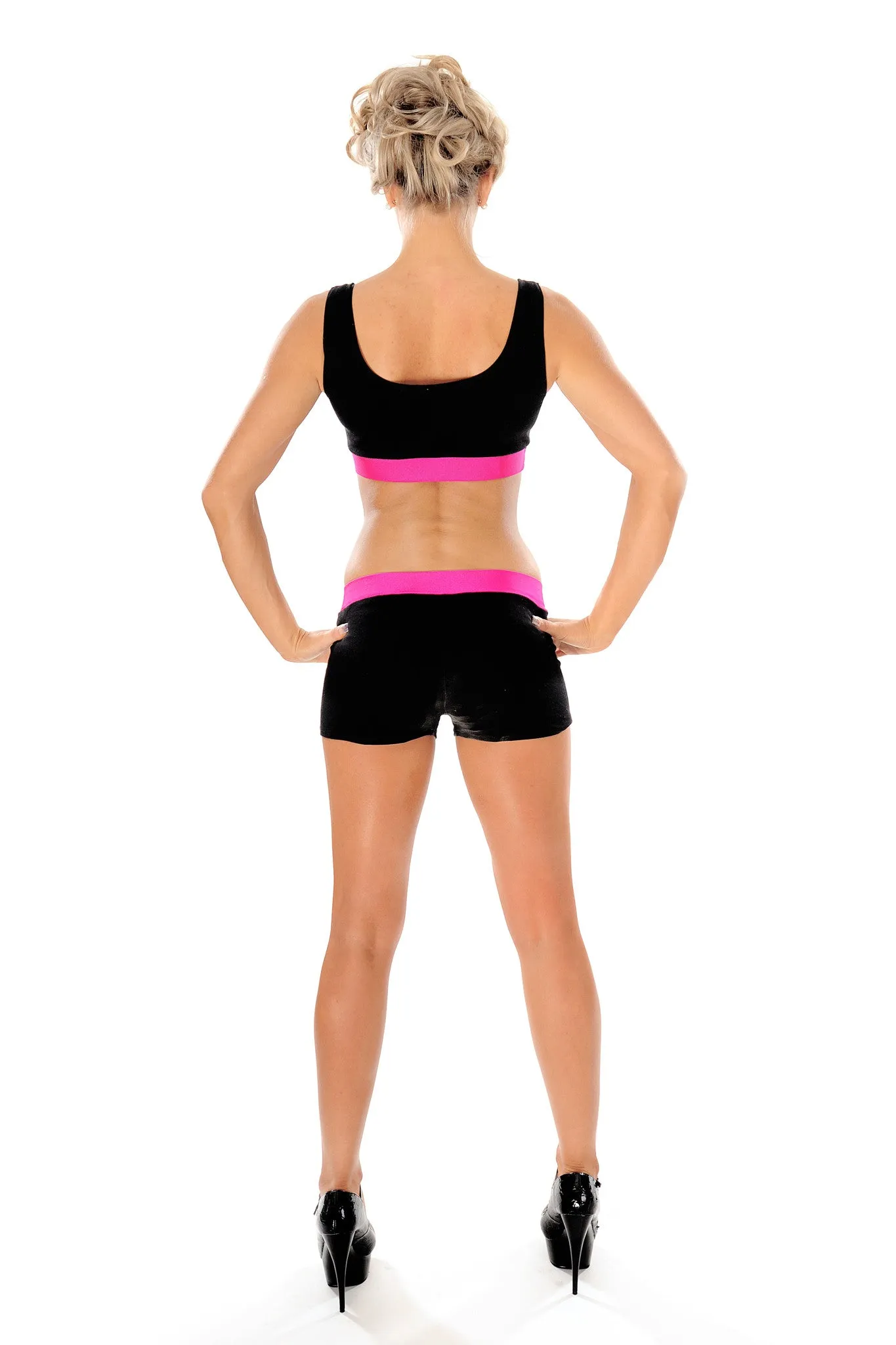 Contrast Band Shorts - Black / Pink