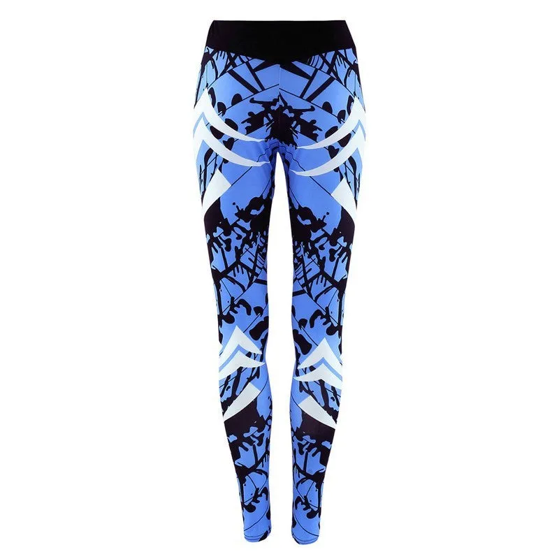 Dark Blue Gym Leggings - Printed Tight Workout Leggings