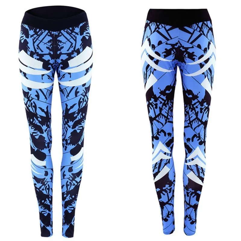 Dark Blue Gym Leggings - Printed Tight Workout Leggings