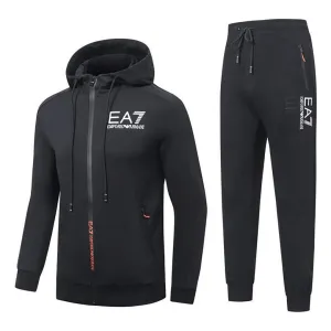 EA7 Zip Closure Design Black Tracksuits
