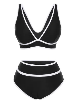 Ensemble bikini taille haute à bordure contrastée des années 1950