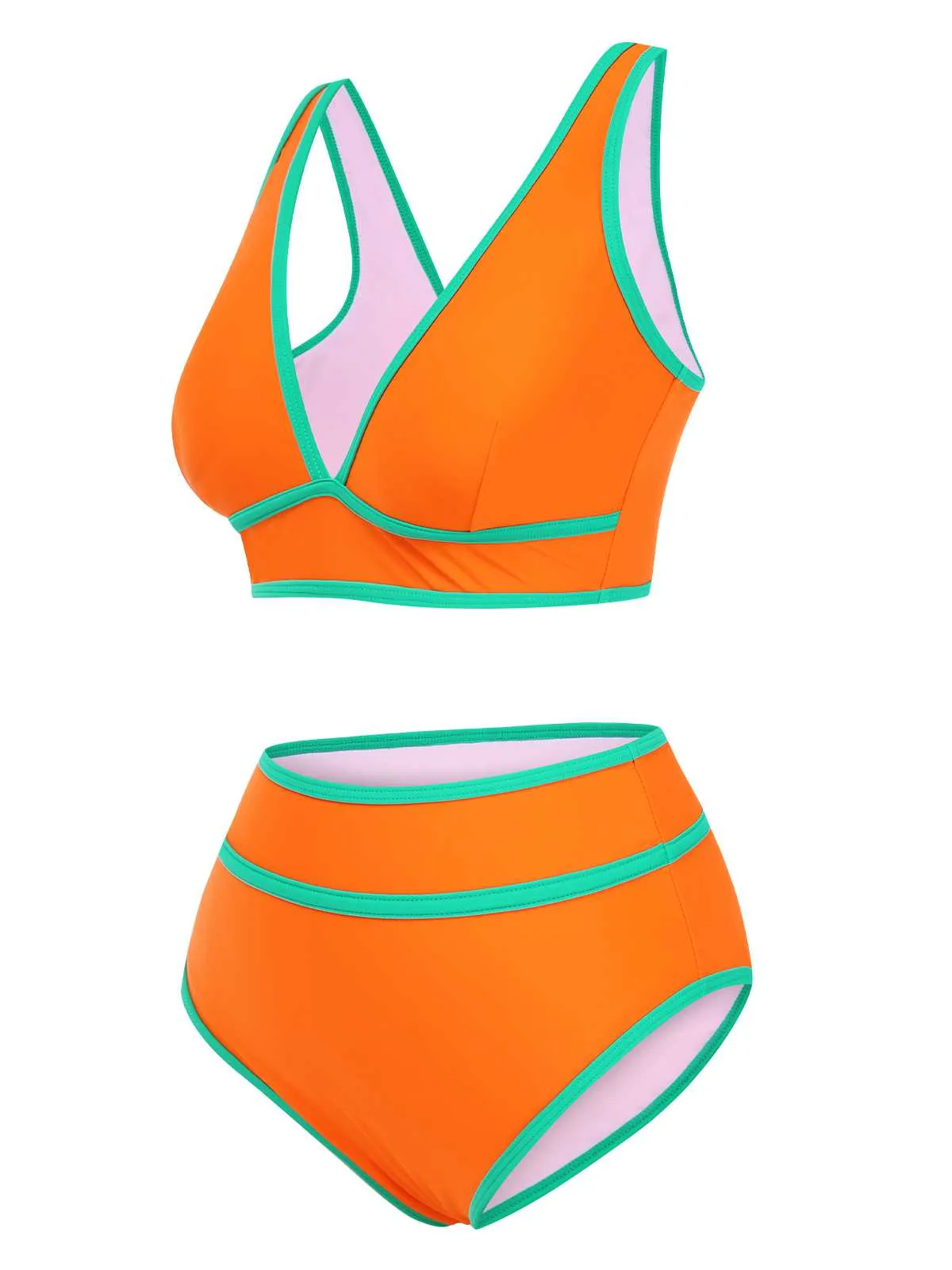 Ensemble bikini taille haute à bordure contrastée des années 1950