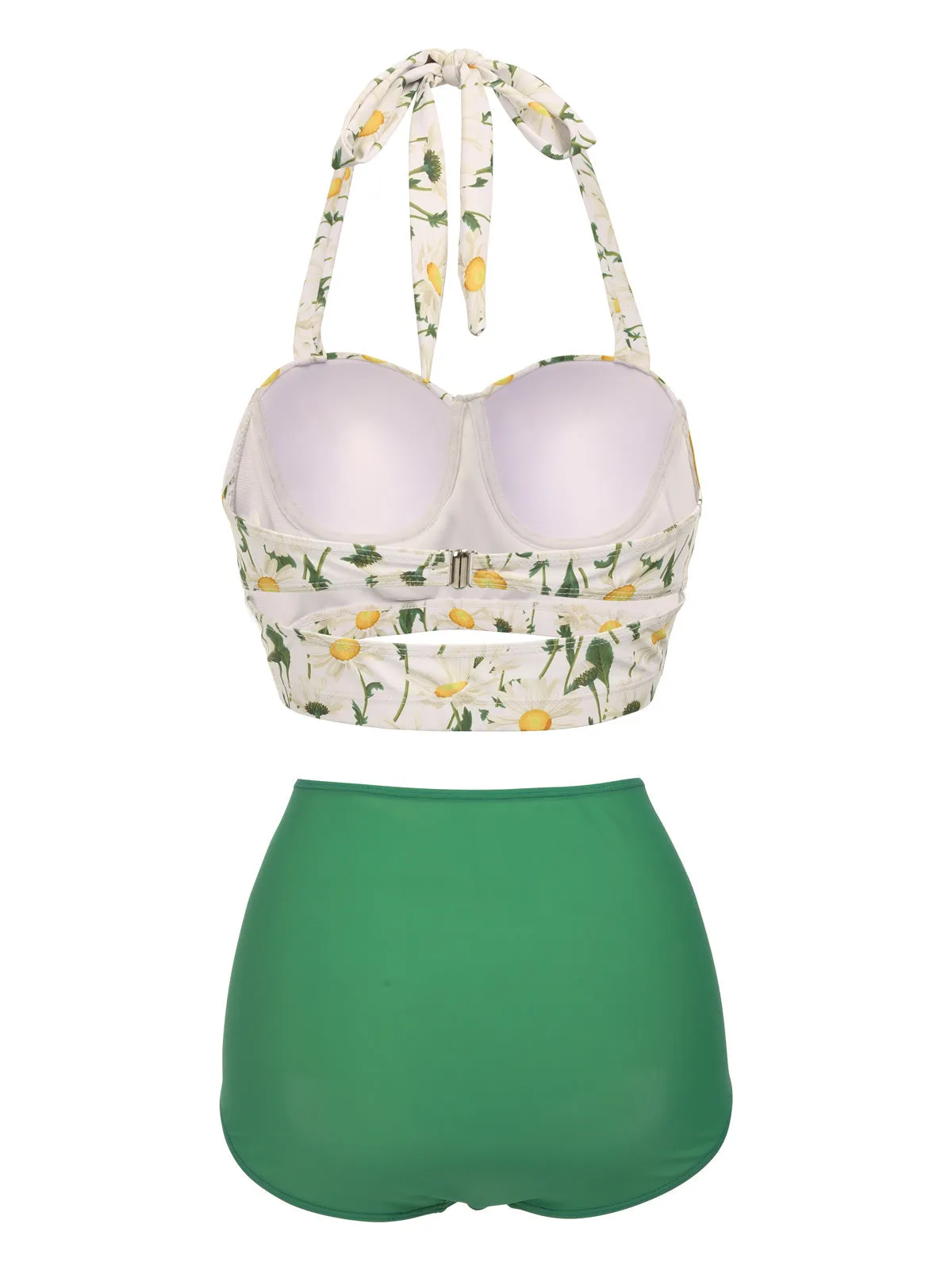 Ensemble de Bikini à Lacets et Licou à Fleurs Bleu