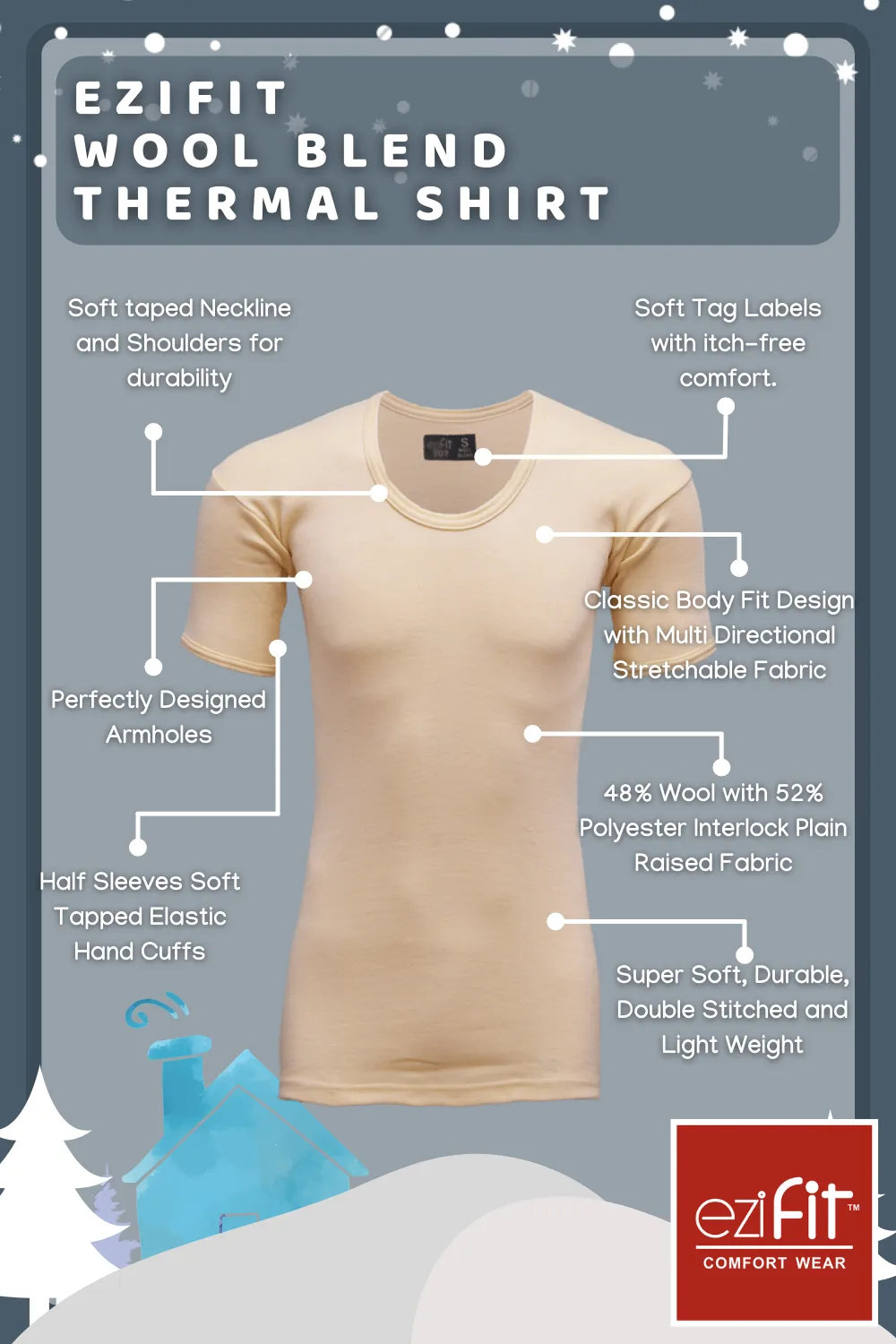 EziFit Wool Half Sleeves Warmer Shirt